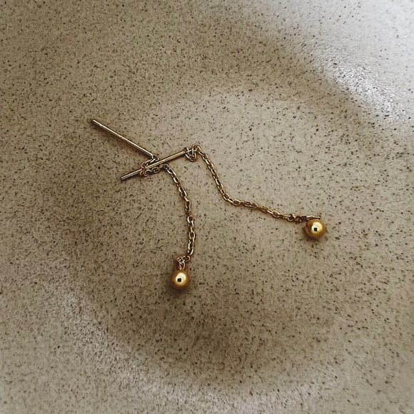 Bead Stud with Bar Chain Earrings - Picture 5 of 5